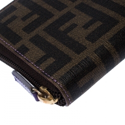 Pre Owned Fendi Tobacco Zucca Coated Canvas Zip Around Wallet 