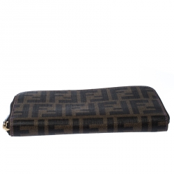Pre Owned Fendi Tobacco Zucca Coated Canvas Zip Around Wallet 