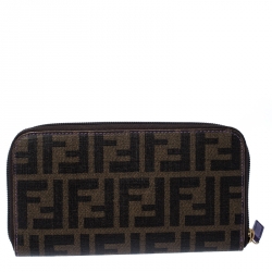 Pre Owned Fendi Tobacco Zucca Coated Canvas Zip Around Wallet 