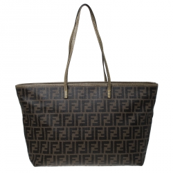 Fendi Mania Logo Shopper Tote Zucca Coated Canvas Large Brown 2200731