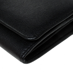 Pre Owned Fendi Black Leather Classic Flap Wallet