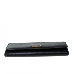 Pre Owned Fendi Black Leather Classic Flap Wallet
