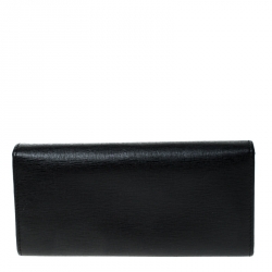 Pre Owned Fendi Black Leather Classic Flap Wallet