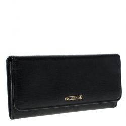 Pre Owned Fendi Black Leather Classic Flap Wallet