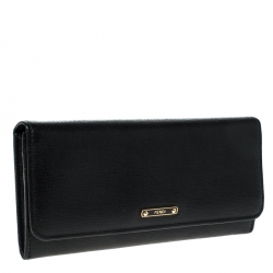 Fendi Black Leather Classic Flap Wallet