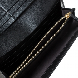 Pre Owned Fendi Black Leather Classic Flap Wallet
