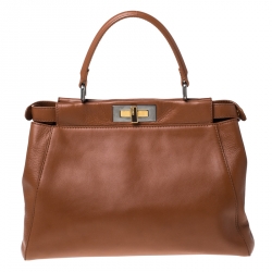 Pre Owned Fendi Tan Leather Medium Peekaboo Top Handle Bag