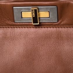 Pre Owned Fendi Tan Leather Medium Peekaboo Top Handle Bag