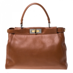 Pre Owned Fendi Tan Leather Medium Peekaboo Top Handle Bag