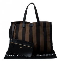 Pre Owned Fendi Tobacco Canvas and Leather Pequin Stripe Tote
