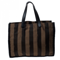 Pre Owned Fendi Tobacco Canvas and Leather Pequin Stripe Tote