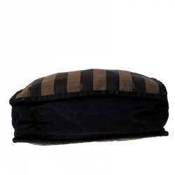 Pre Owned Fendi Tobacco Canvas and Leather Pequin Stripe Tote