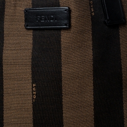 Pre Owned Fendi Tobacco Canvas and Leather Pequin Stripe Tote