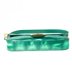 Pre Owned Fendi Green Textured Leather Baguette Shoulder Bag