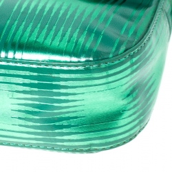 Pre Owned Fendi Green Textured Leather Baguette Shoulder Bag