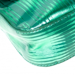 Pre Owned Fendi Green Textured Leather Baguette Shoulder Bag