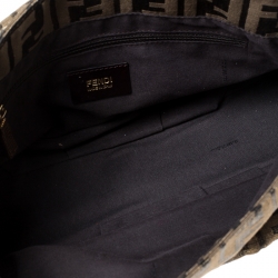 Pre Owned Fendi Brown/Black Zucca Textured Canvas and Leather Mia Flap Shoulder Bag