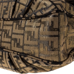 Pre Owned Fendi Brown/Black Zucca Textured Canvas and Leather Mia Flap Shoulder Bag