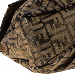 Pre Owned Fendi Brown/Black Zucca Textured Canvas and Leather Mia Flap Shoulder Bag