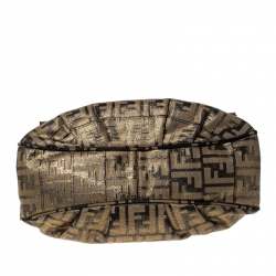 Pre Owned Fendi Brown/Black Zucca Textured Canvas and Leather Mia Flap Shoulder Bag