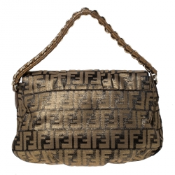 Pre Owned Fendi Brown/Black Zucca Textured Canvas and Leather Mia Flap Shoulder Bag