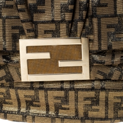 Pre Owned Fendi Brown/Black Zucca Textured Canvas and Leather Mia Flap Shoulder Bag