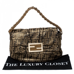 Pre Owned Fendi Brown/Black Zucca Textured Canvas and Leather Mia Flap Shoulder Bag