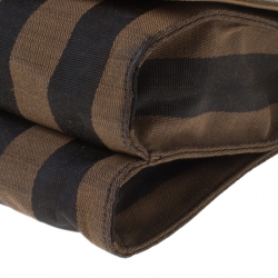 Pre Owned Fendi Tobacco Canvas Large Pequin Stripe Claudia Shoulder Bag