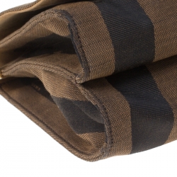 Pre Owned Fendi Tobacco Canvas Large Pequin Stripe Claudia Shoulder Bag