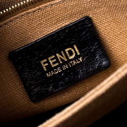 Pre Owned Fendi Tobacco Canvas Large Pequin Stripe Claudia Shoulder Bag