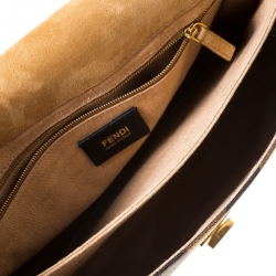 Pre Owned Fendi Tobacco Canvas Large Pequin Stripe Claudia Shoulder Bag