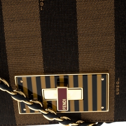 Pre Owned Fendi Tobacco Canvas Large Pequin Stripe Claudia Shoulder Bag
