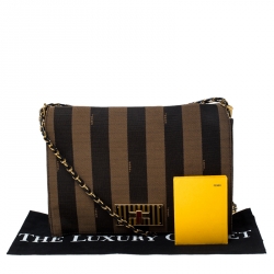 Pre Owned Fendi Tobacco Canvas Large Pequin Stripe Claudia Shoulder Bag