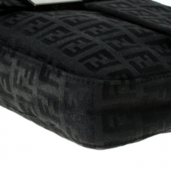 Pre Owned Fendi Black Zucchino Canvas Mama Baguette Shoulder Bag