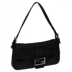 Pre Owned Fendi Black Zucchino Canvas Mama Baguette Shoulder Bag
