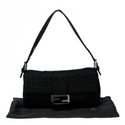 Pre Owned Fendi Black Zucchino Canvas Mama Baguette Shoulder Bag