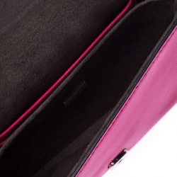 Fendi Magenta Leather and Fur Trim Micro Buggie Baguette Shoulder Bag