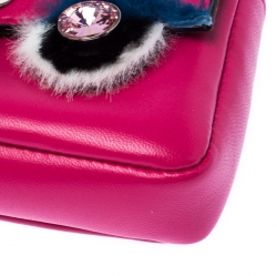 Fendi Magenta Leather and Fur Trim Micro Buggie Baguette Shoulder Bag