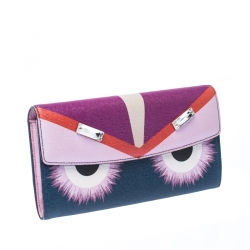 Pre Owned Fendi Multicolor Crystal Embellishment Leather Monster Continental Wallet