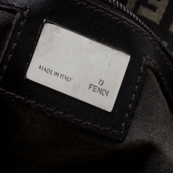 Pre Owned Fendi Brown Zucchino Canvas and Leather Borsa Piccola Shoulder Bag