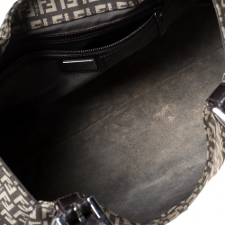 Pre Owned Fendi Brown Zucchino Canvas and Leather Borsa Piccola Shoulder Bag