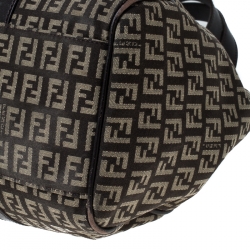 Pre Owned Fendi Brown Zucchino Canvas and Leather Borsa Piccola Shoulder Bag