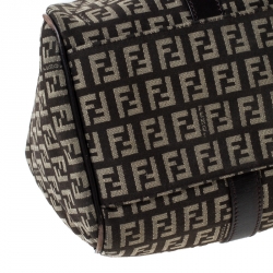 Pre Owned Fendi Brown Zucchino Canvas and Leather Borsa Piccola Shoulder Bag