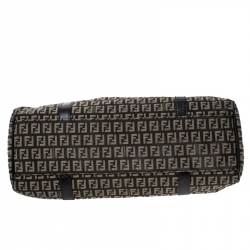 Pre Owned Fendi Brown Zucchino Canvas and Leather Borsa Piccola Shoulder Bag