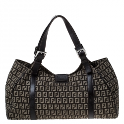 Pre Owned Fendi Brown Zucchino Canvas and Leather Borsa Piccola Shoulder Bag