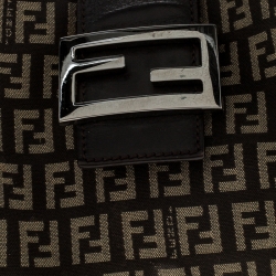 Pre Owned Fendi Brown Zucchino Canvas and Leather Borsa Piccola Shoulder Bag