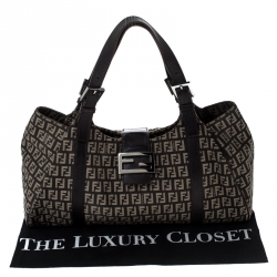 Pre Owned Fendi Brown Zucchino Canvas and Leather Borsa Piccola Shoulder Bag