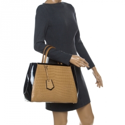 Pre Owned Fendi Yellow/Black Crocodile and Patent Leather 2jours Petite Tote