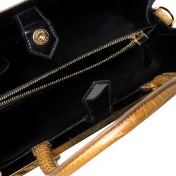 Pre Owned Fendi Yellow/Black Crocodile and Patent Leather 2jours Petite Tote