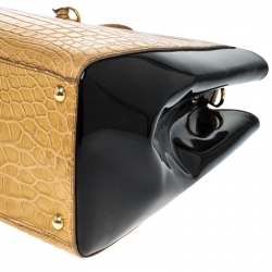 Pre Owned Fendi Yellow/Black Crocodile and Patent Leather 2jours Petite Tote